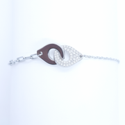 925 Sterling Silver Link Chain Bracelet with CZ Leaf Charm - SILVER OCEAN 925 Sterling Silver Link Chain Bracelet with CZ Leaf Charm